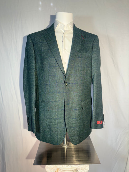 Green & Blue Plaid Sport Coat Notched Lapel