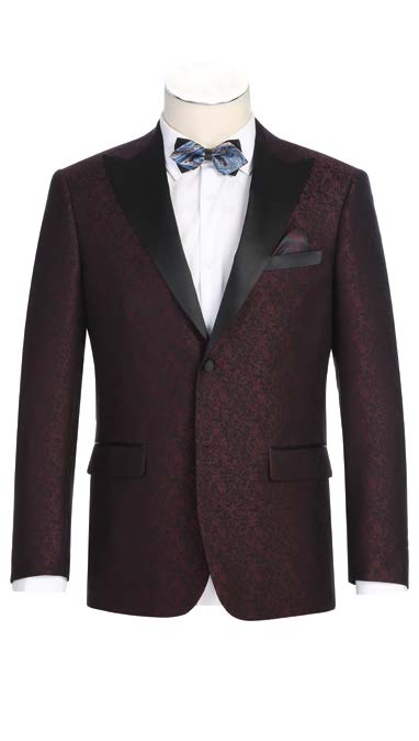 Patterned Slim Fit Tuxedo Jacket Burgundy