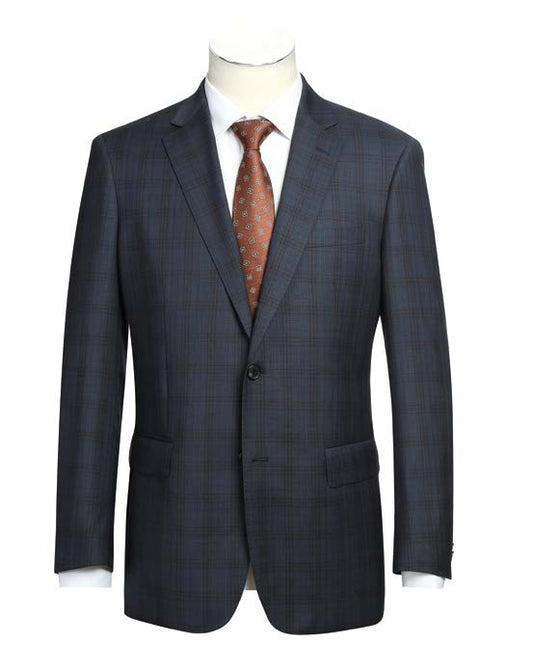 Navy Plaid 100% Wool 2-Piece Suit | Classic Fit